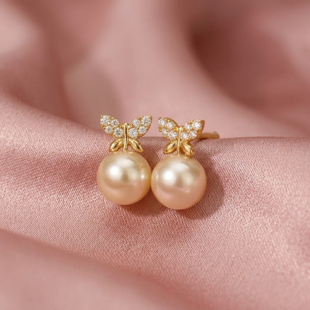 BÔNG TAI TRANG SỨC NGỌC TRAI BUTTERFLY AKOYA VÀNG HOÀNG GIA PEARL_ E4236