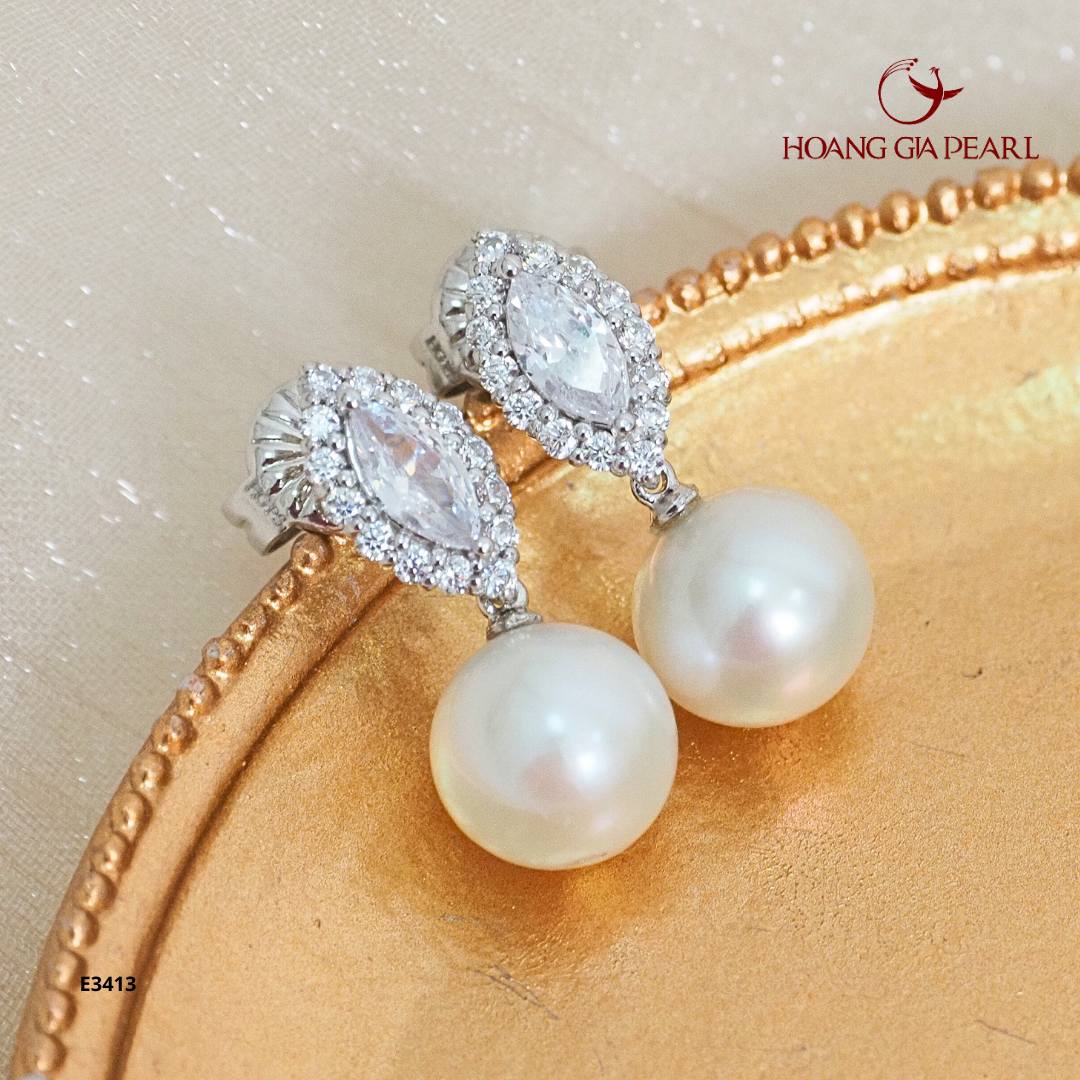 BÔNG TAI NGỌC TRAI E3413 - NGỌC F TRẮNG