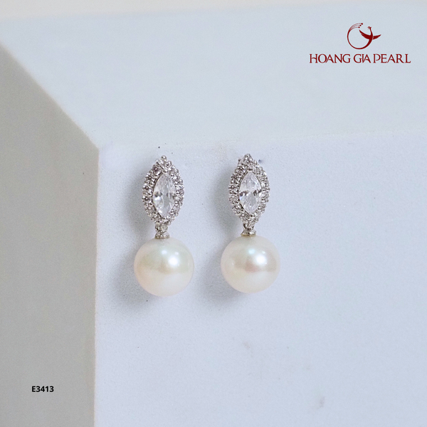 BÔNG TAI NGỌC TRAI E3413 - NGỌC F TRẮNG