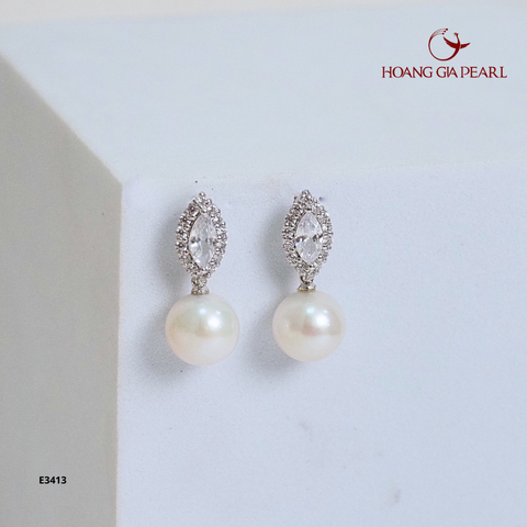 BÔNG TAI NGỌC TRAI E3413 - NGỌC F TRẮNG