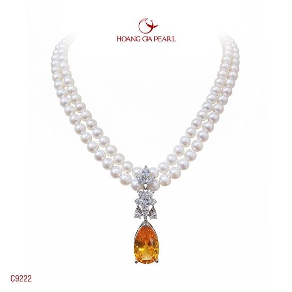 CHUỖI CỔ NGỌC TRAI ĐÍNH MẶT C9222 - NGỌC FRESHWATER TRẮNG