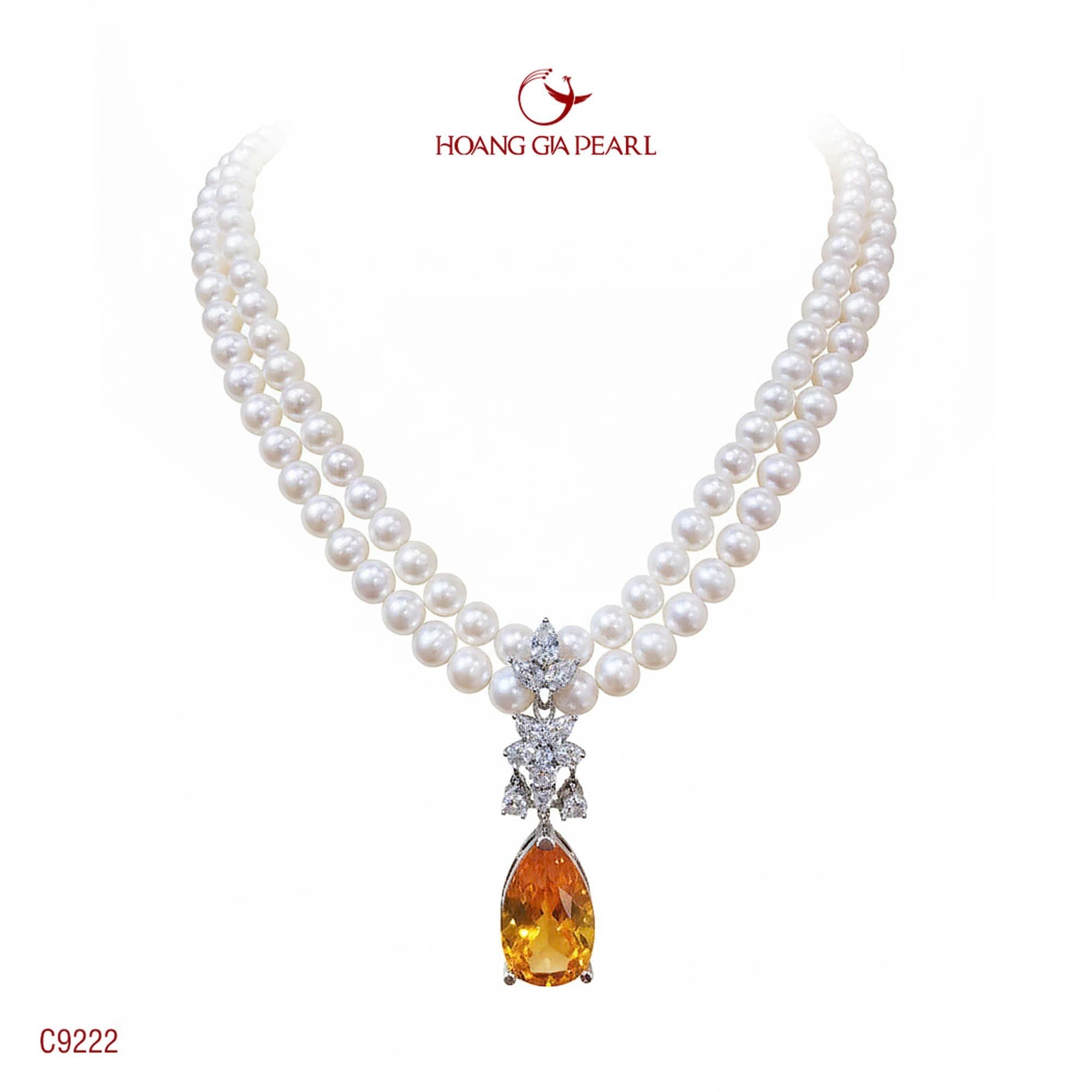 CHUỖI CỔ NGỌC TRAI ĐÍNH MẶT C9222 - NGỌC FRESHWATER TRẮNG