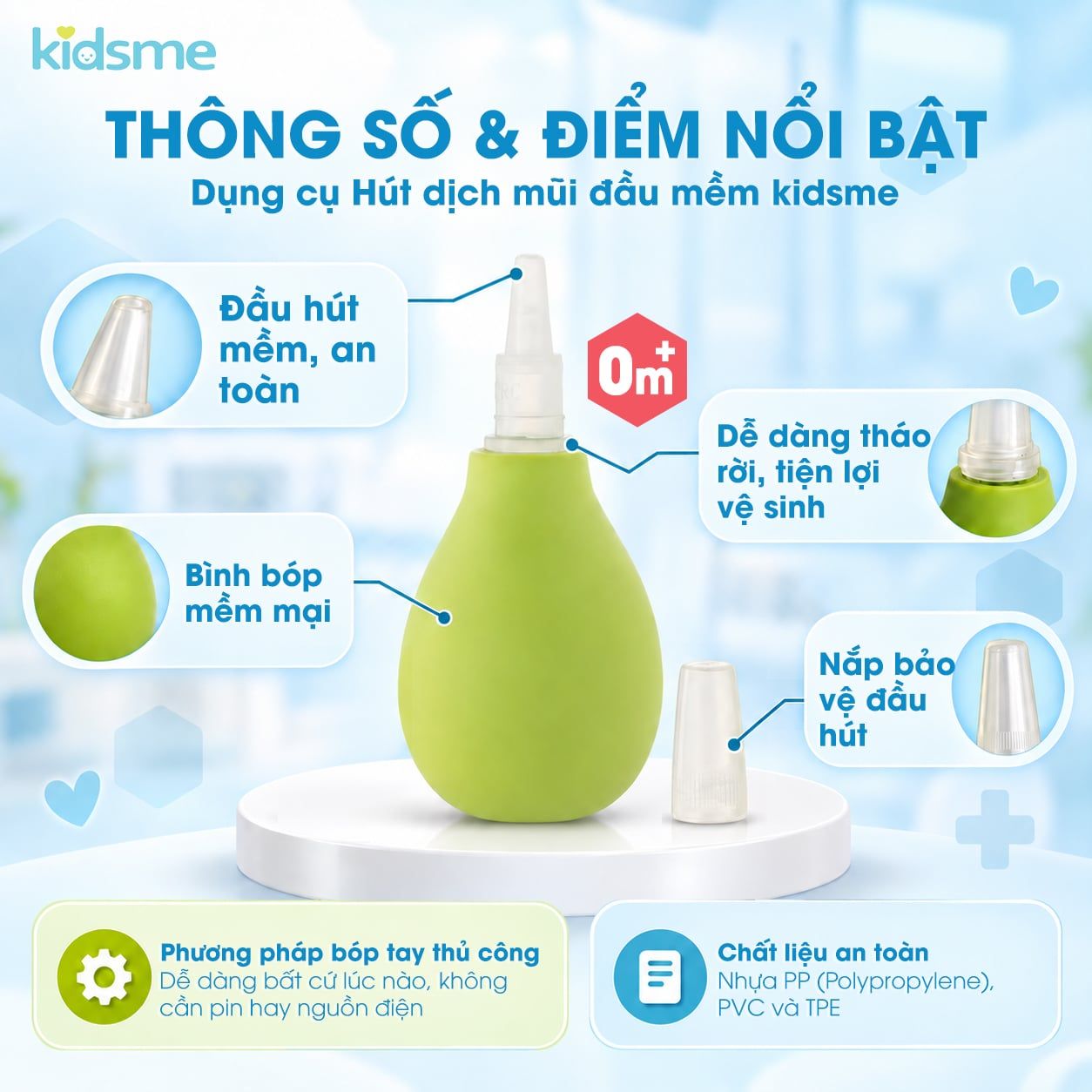  Dụng cụ hút dịch của kidsme với vòi hút mềm mại và linh hoạt giúp làm sạch khoan mũi của bé 