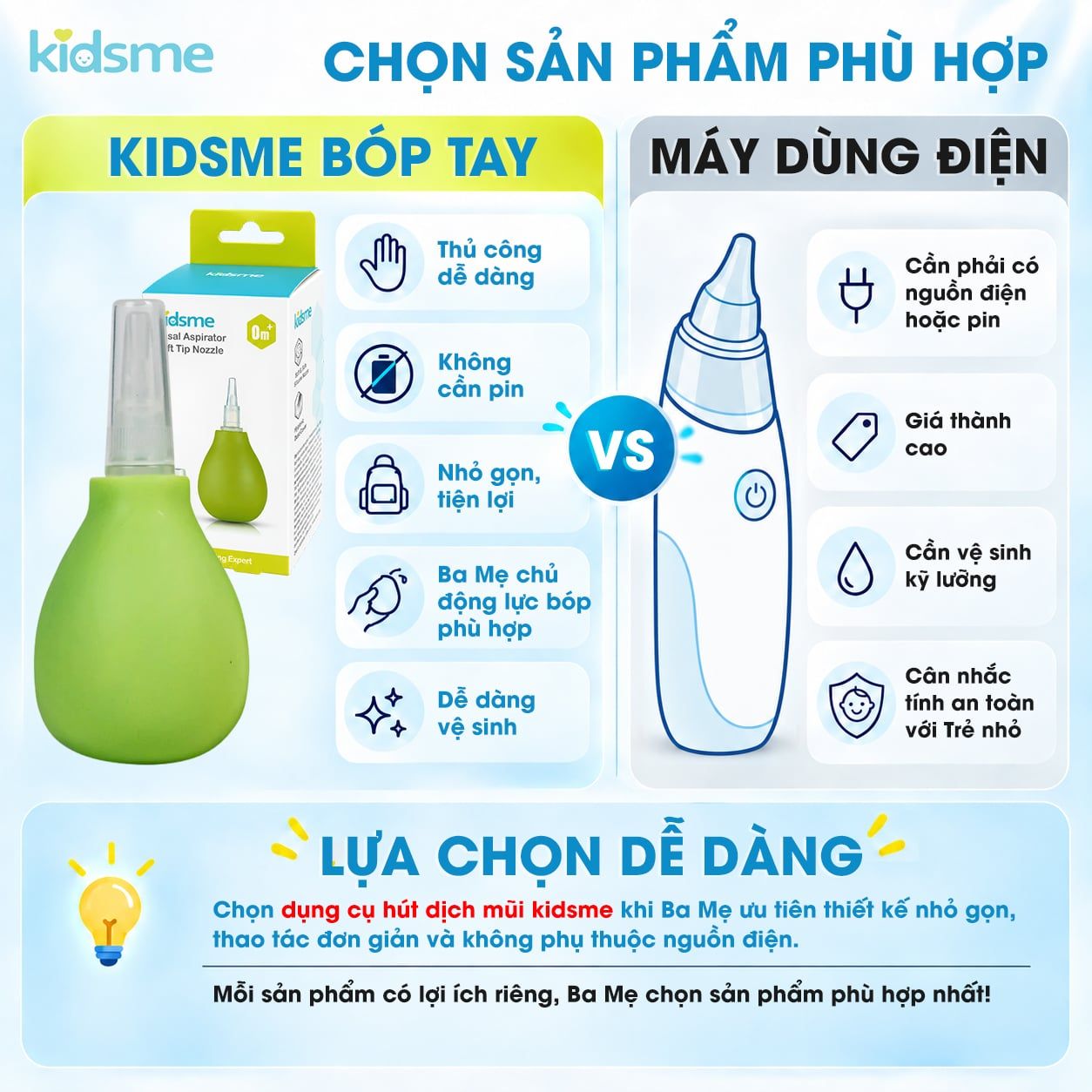  Dụng cụ hút dịch của kidsme với vòi hút mềm mại và linh hoạt giúp làm sạch khoan mũi của bé 