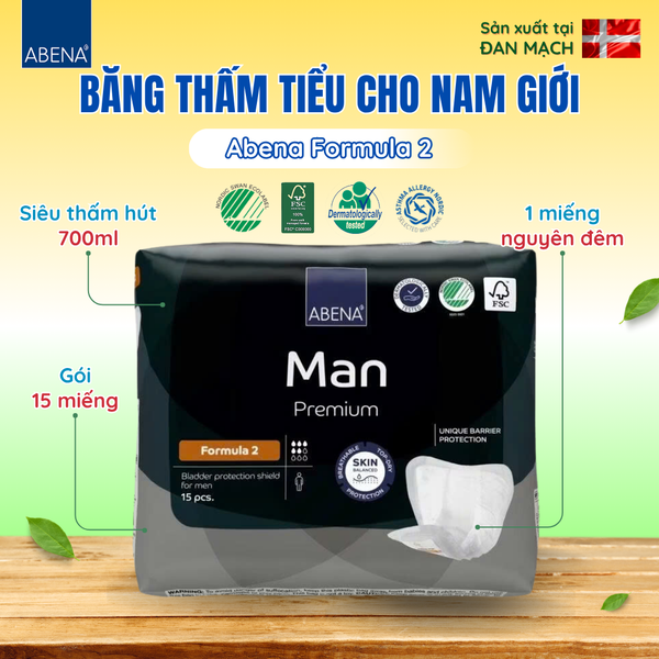  [Mua 5 tặng 1] Băng thấm tiểu cho nam giới Abena Formula 2 - Nhập khẩu Đan Mạch (Gói 15 miếng) 