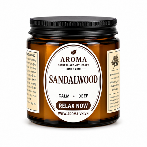 Nến Thơm Sandalwood 33H – Hương Gỗ Đàn Hương Trầm Ấm Chuẩn EU Chỉ 189K Tại Aroma