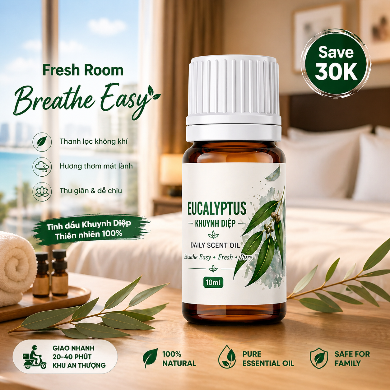 Eucalyptus Daily Scent Oil 10ml | Khuynh Diệp Việt Nam  Daily Scent Oil 100% Natural – Breathe Easy • Fresh • Pure | Aroma Since 2010