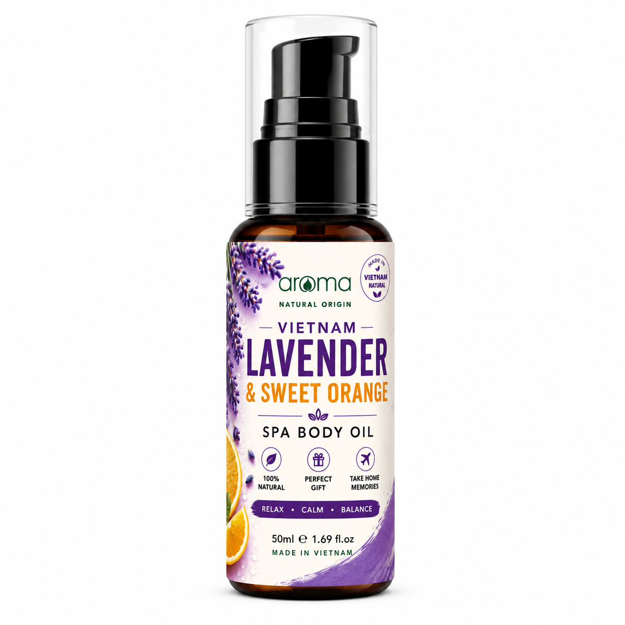Lavender & Sweet Orange Spa Body Oil 50ml | Natural Aromatherapy Body Oil for Relaxation & Daily Self-Care