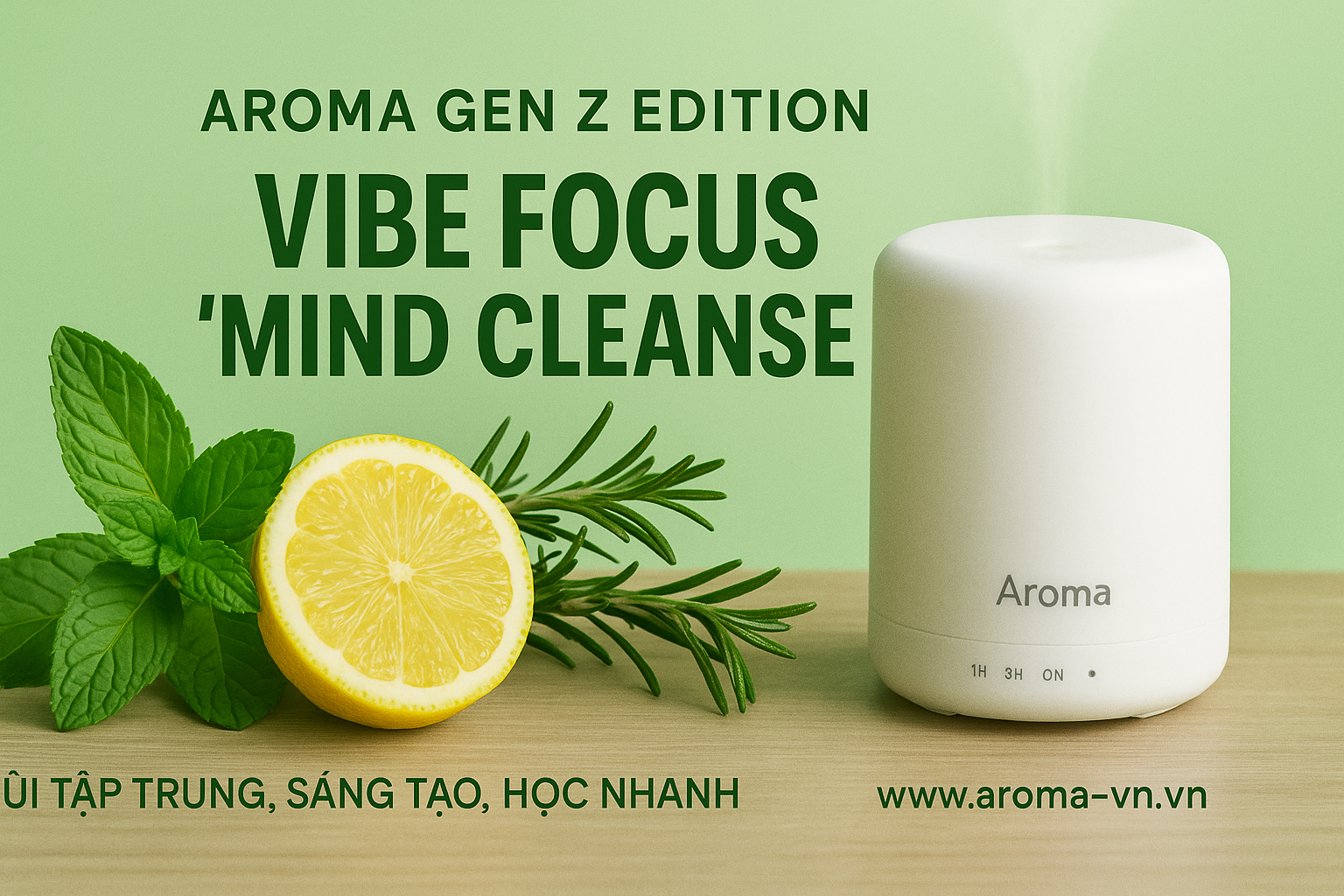 VIBE FOCUS “MIND CLEANSE” - MÙI TẬP TRUNG, SÁNG TẠO, HỌC NHANH - AROMA GEN Z EDITION™