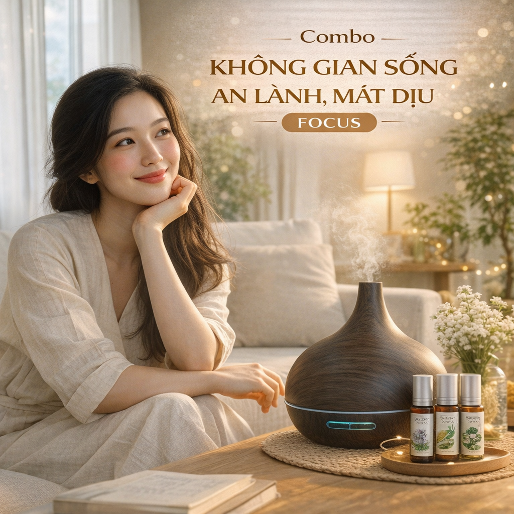 Combo Tinh Dầu An Lành – Làm Mát Không Gian, Giảm Stress, Tạo Năng Lượng Bình Yên | Cơ bản