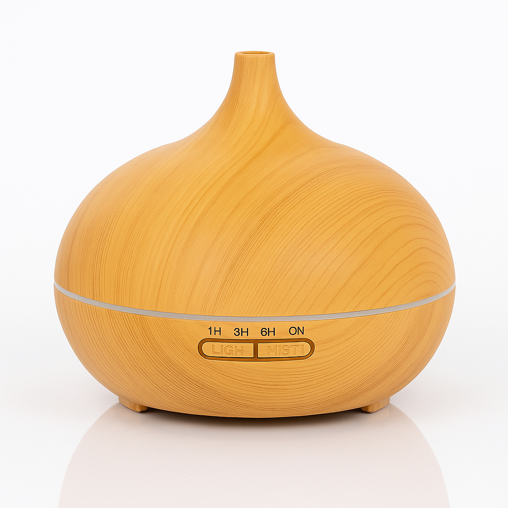 Máy Xông Tinh Dầu Aroma 500ml – Mẫu bầu dục Màu Gỗ Vàng & Màu Mun  | Hẹn Giờ, Hơi Phun Mạnh, Bảo Hành 3 Tháng