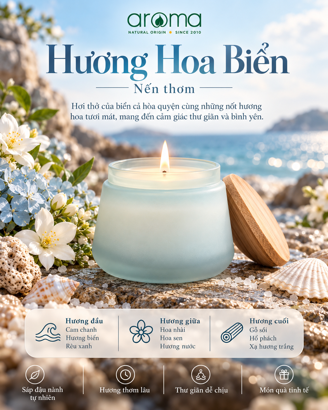 Nến Thơm Cao Cấp Fresh Aroma 450g – Bộ Sưu Tập 6 Mùi Hương Hoa & Biển