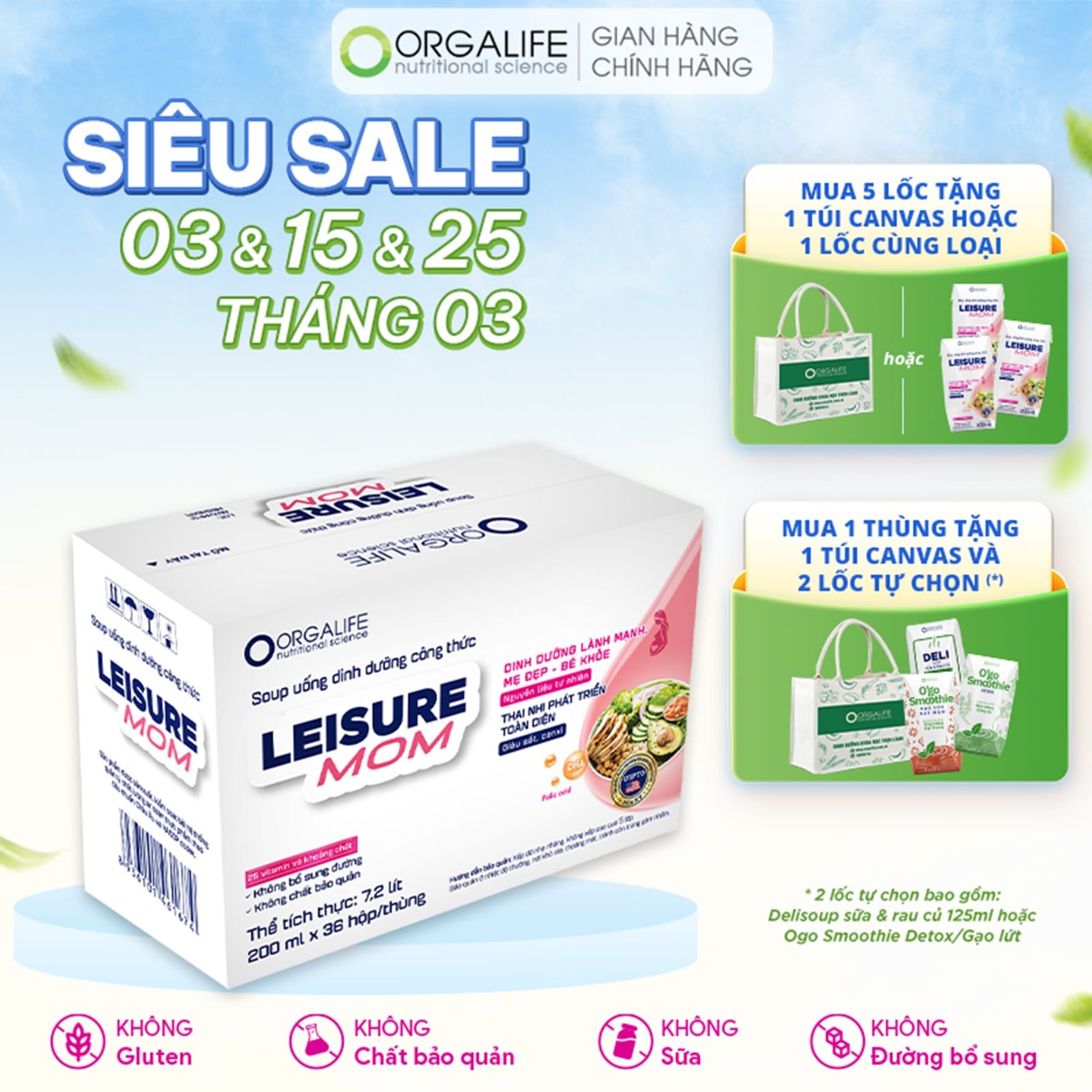  LEISURE MOM - Soup Uống Dinh Dưỡng Cho Mẹ Bầu Hạn Chế Đái Tháo Đường Thai Kỳ - Thùng 36 Hộp (200ml/Hộp) 