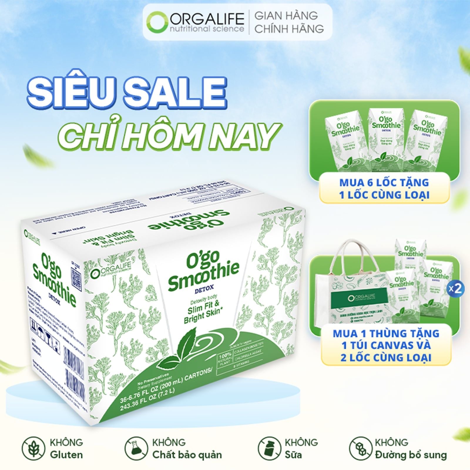  O'GO SMOOTHIE DETOX - Sinh Tố Thanh Lọc, Sáng Da, Giảm Cảm Giác Thèm Ăn - Thùng 36 Hộp (200ml/Hộp) 