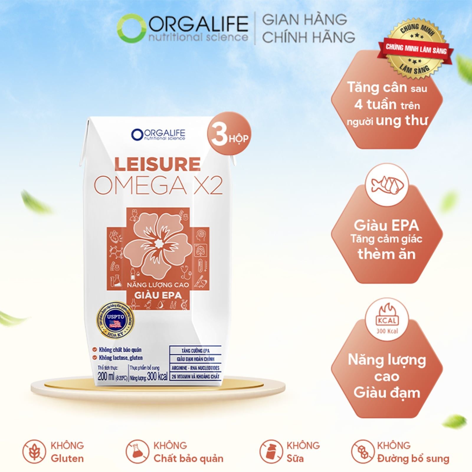  Thực phẩm dinh dưỡng y học LEISURE OMEGA X2 - Lốc 3 Hộp (200ml/Hộp) 