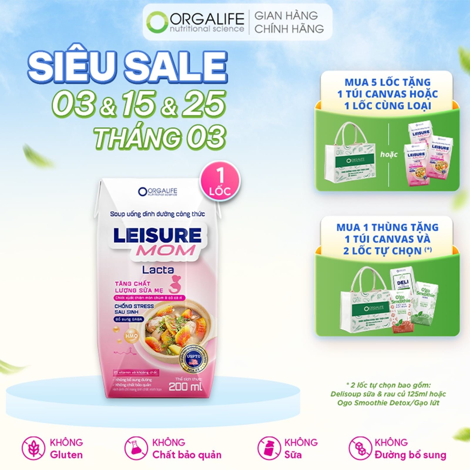  Leisure Mom Lacta - Soup Uống Dinh Dưỡng Tăng Chất Lượng Sữa Mẹ, Giảm Stress, Cải Thiện Mất Ngủ Sau Sinh (200ml/Hộp) 