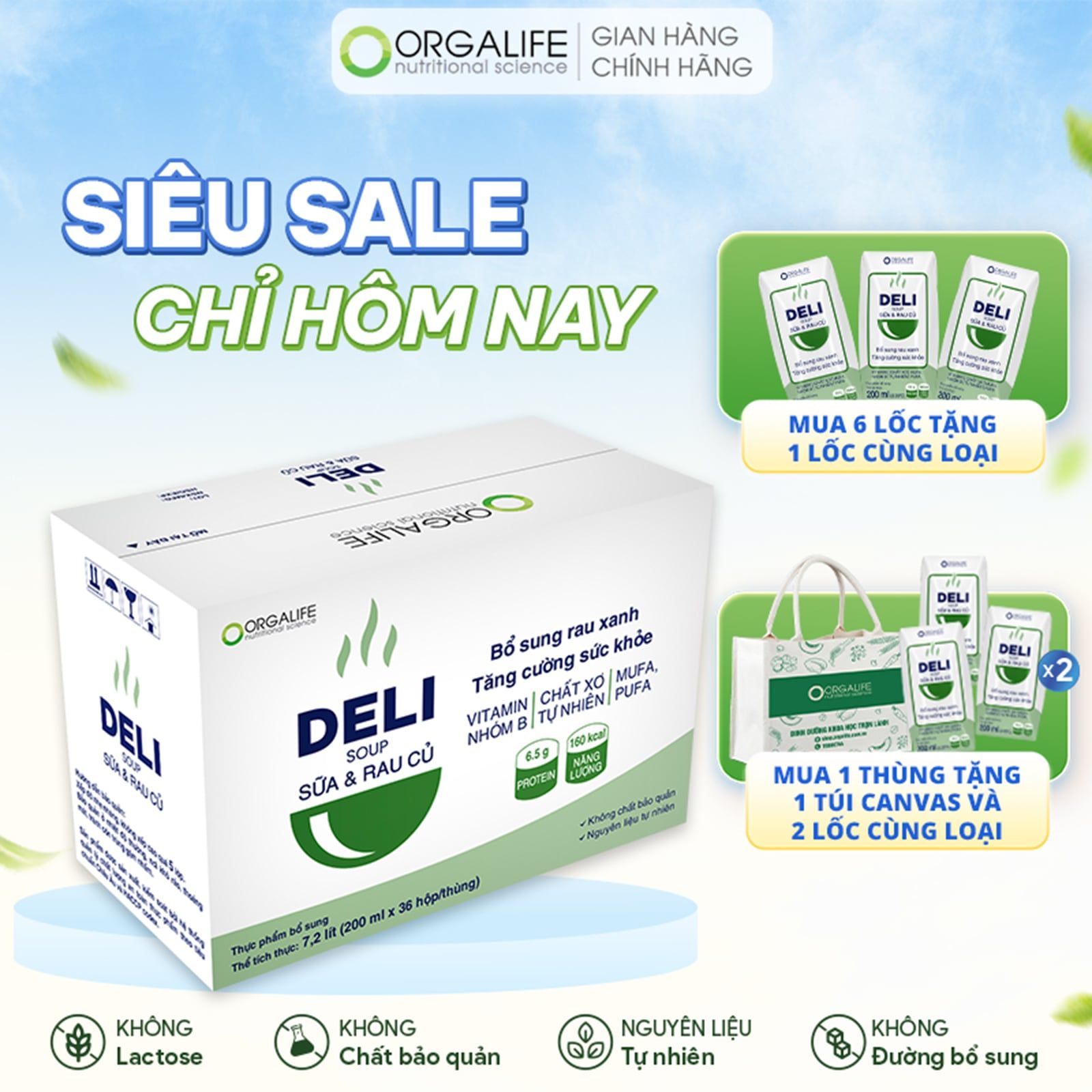  DELISOUP SỮA & RAU CỦ - Bữa Phụ Bổ Sung Rau Xanh - Thùng 36 Hộp (200ml/Hộp) 