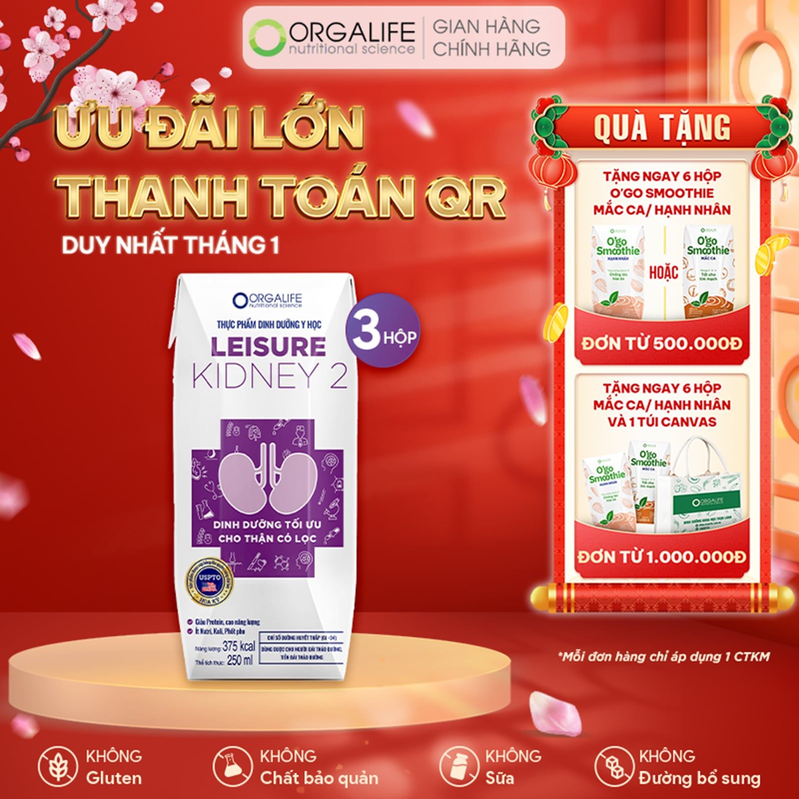  Thực phẩm dinh dưỡng y học LEISURE KIDNEY 2 - Lốc 3 Hộp (250ml/Hộp) 