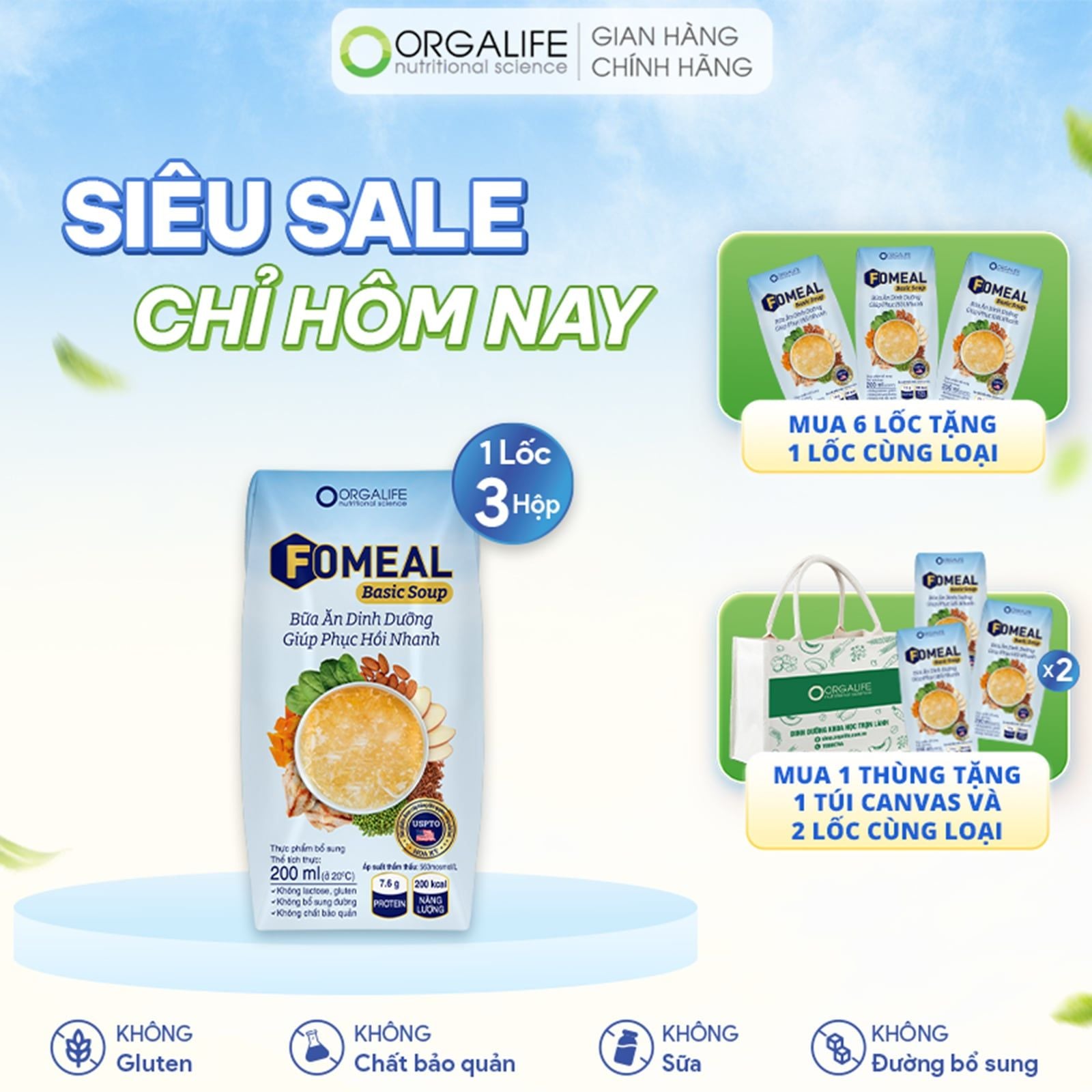  Thực phẩm dinh dưỡng FOMEAL BASIC SOUP - Lốc 3 Hộp (200ml/Hộp) 