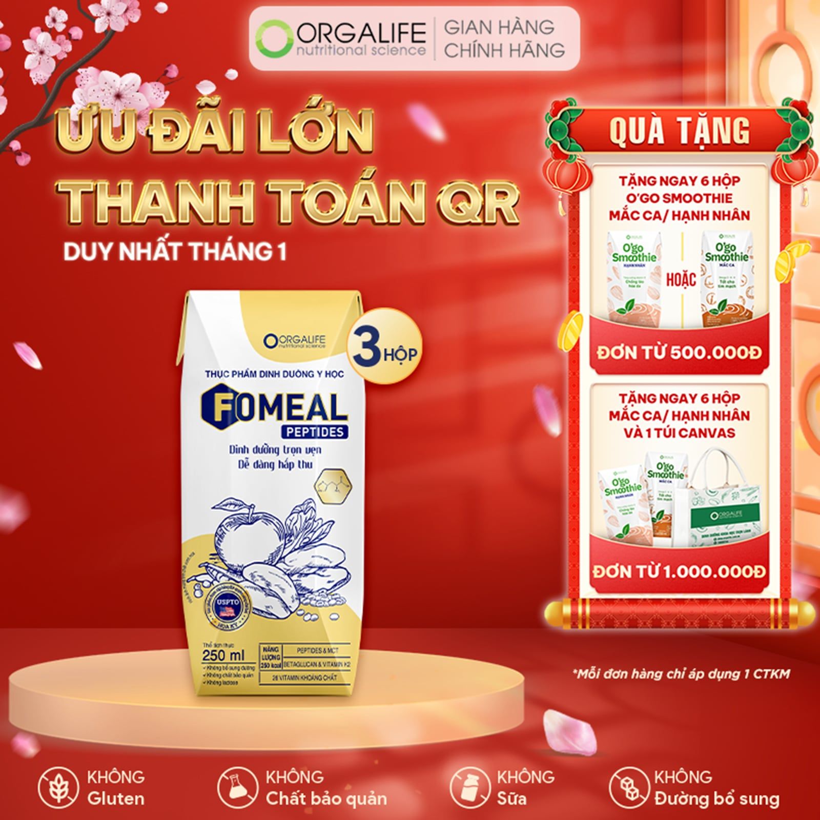  Thực phẩm dinh dưỡng y học FOMEAL PEPTIDES - Lốc 3 Hộp (250ml/Hộp) 