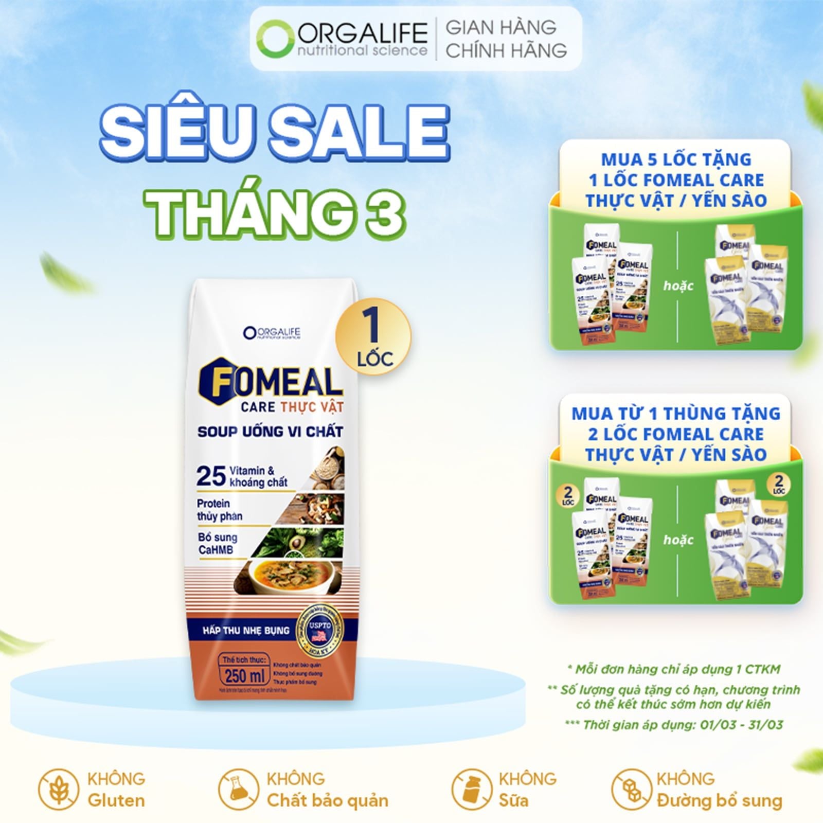  FOMEAL CARE THỰC VẬT - Soup Uống Dinh Dưỡng Cho Người Ăn Chay Đủ Chất - Lốc 3 Hộp (250ml/Hộp) 