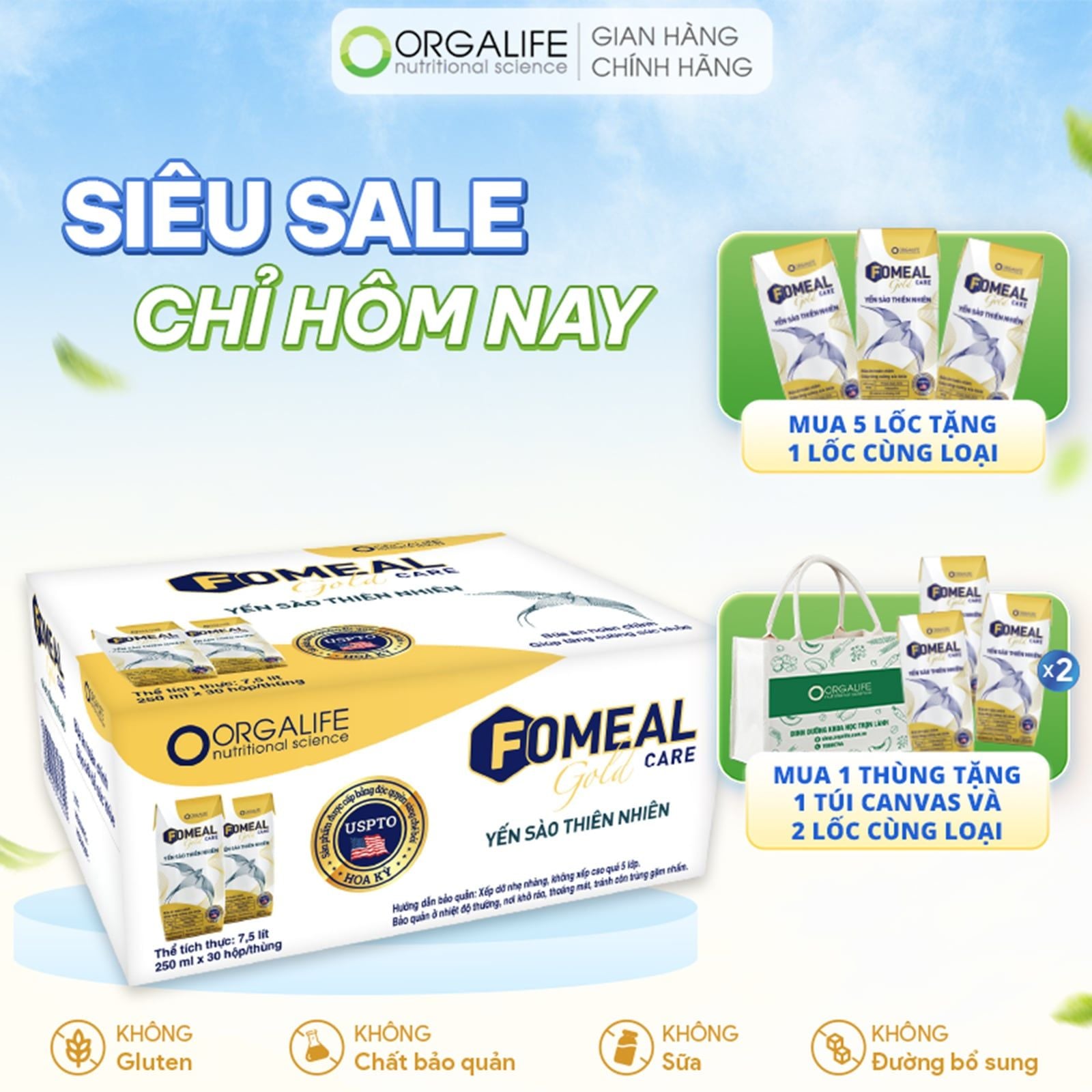  FOMEAL CARE GOLD YẾN SÀO THIÊN NHIÊN - Soup Uống Vi Chất Hạn Chế Mất Cơ, Tăng Đề Kháng - Thùng 30 Hộp (250ml/Hộp) 