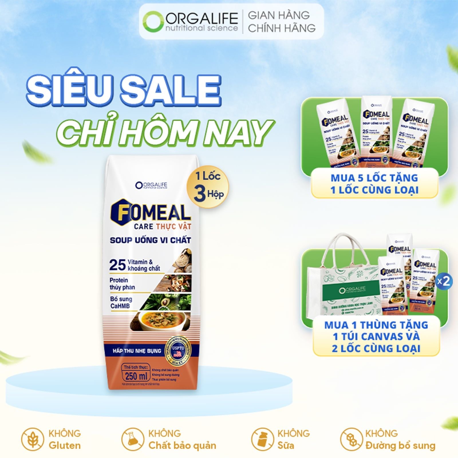  FOMEAL CARE THỰC VẬT - Soup Uống Dinh Dưỡng Cho Người Ăn Chay Đủ Chất - Lốc 3 Hộp (250ml/Hộp) 