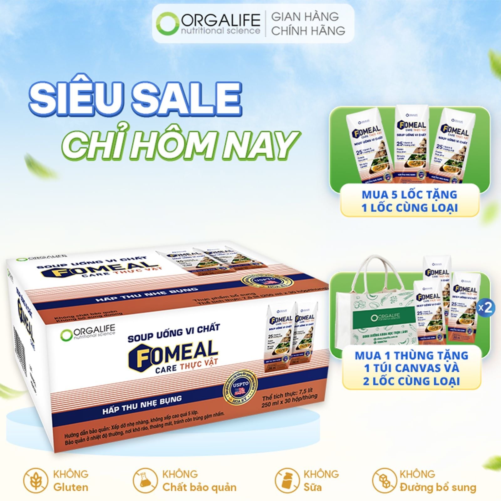  FOMEAL CARE THỰC VẬT - Soup Uống Dinh Dưỡng Cho Người Ăn Chay Đủ Chất - Thùng 30 Hộp (250ml/Hộp) 