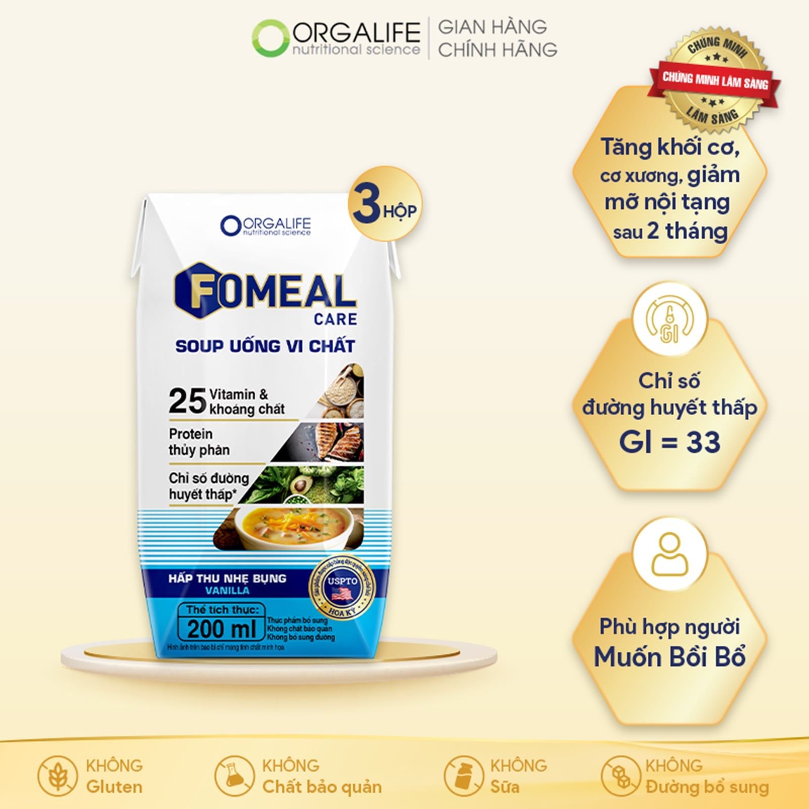  [Quà tặng] FOMEAL CARE (VANILLA) - Lốc 3 Hộp (200ml/Hộp) 