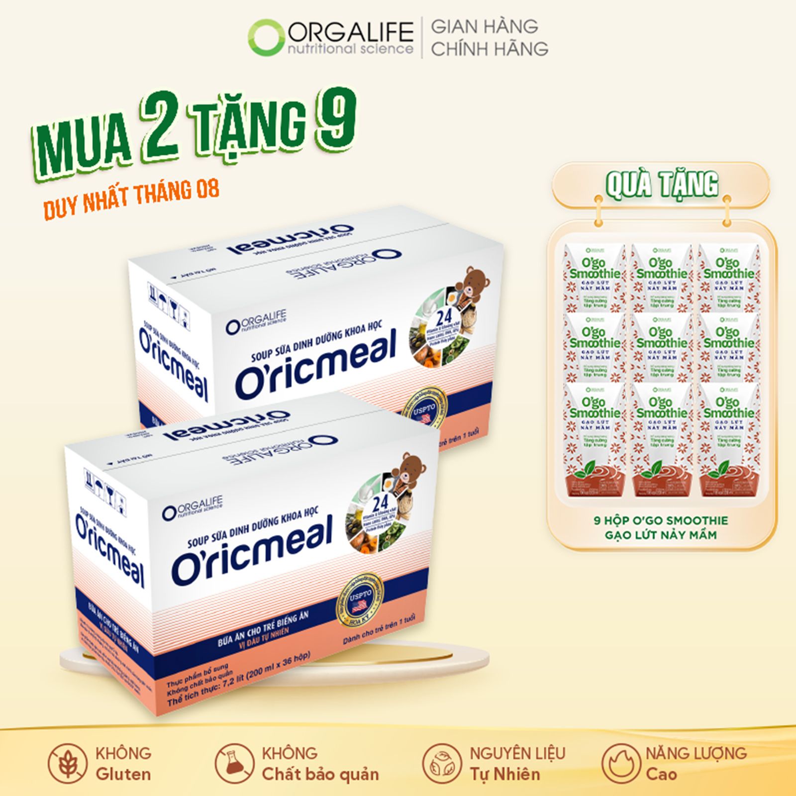  O'ricmeal - Soup Sữa Dinh Dưỡng Cho Trẻ Biếng Ăn, Hỗ Trợ Tăng Cân, Tăng Đề Kháng, Phát Triển Trí Não - Thùng 36 hộp 