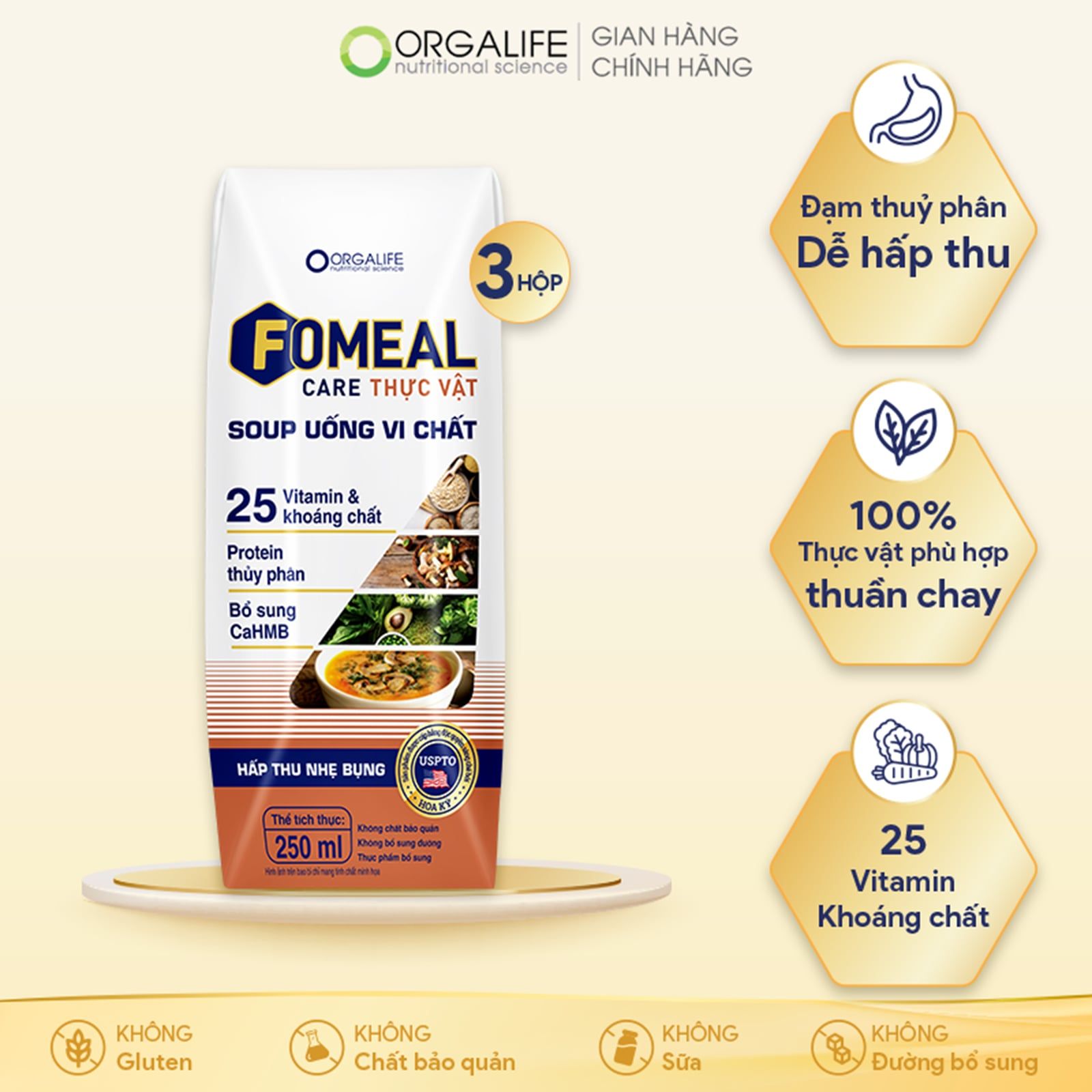  [Quà tặng] FOMEAL CARE THỰC VẬT - Lốc 3 Hộp (250ml/Hộp) 