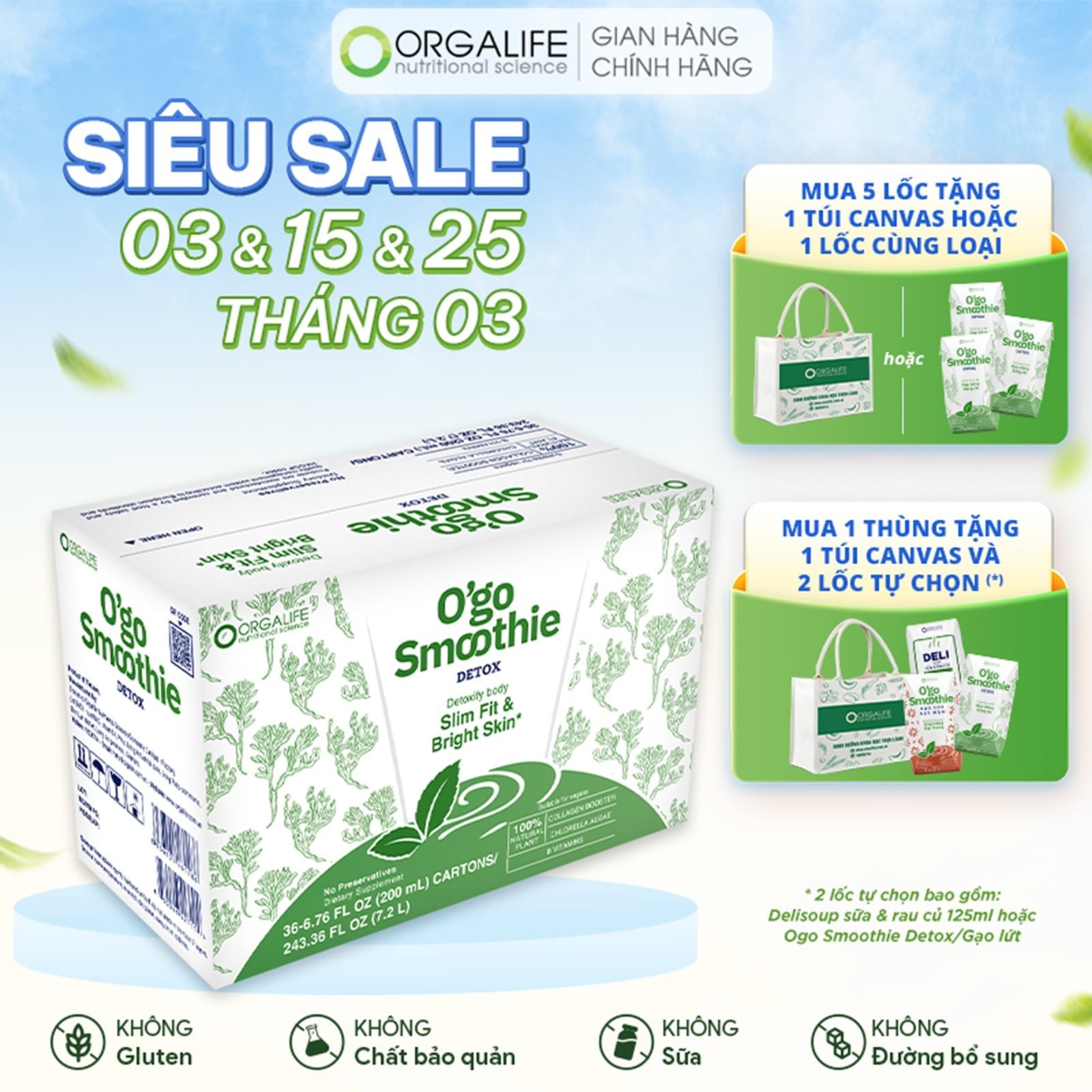  O'GO SMOOTHIE DETOX - Sinh Tố Thanh Lọc, Sáng Da, Giảm Cảm Giác Thèm Ăn - Thùng 36 Hộp (200ml/Hộp) 