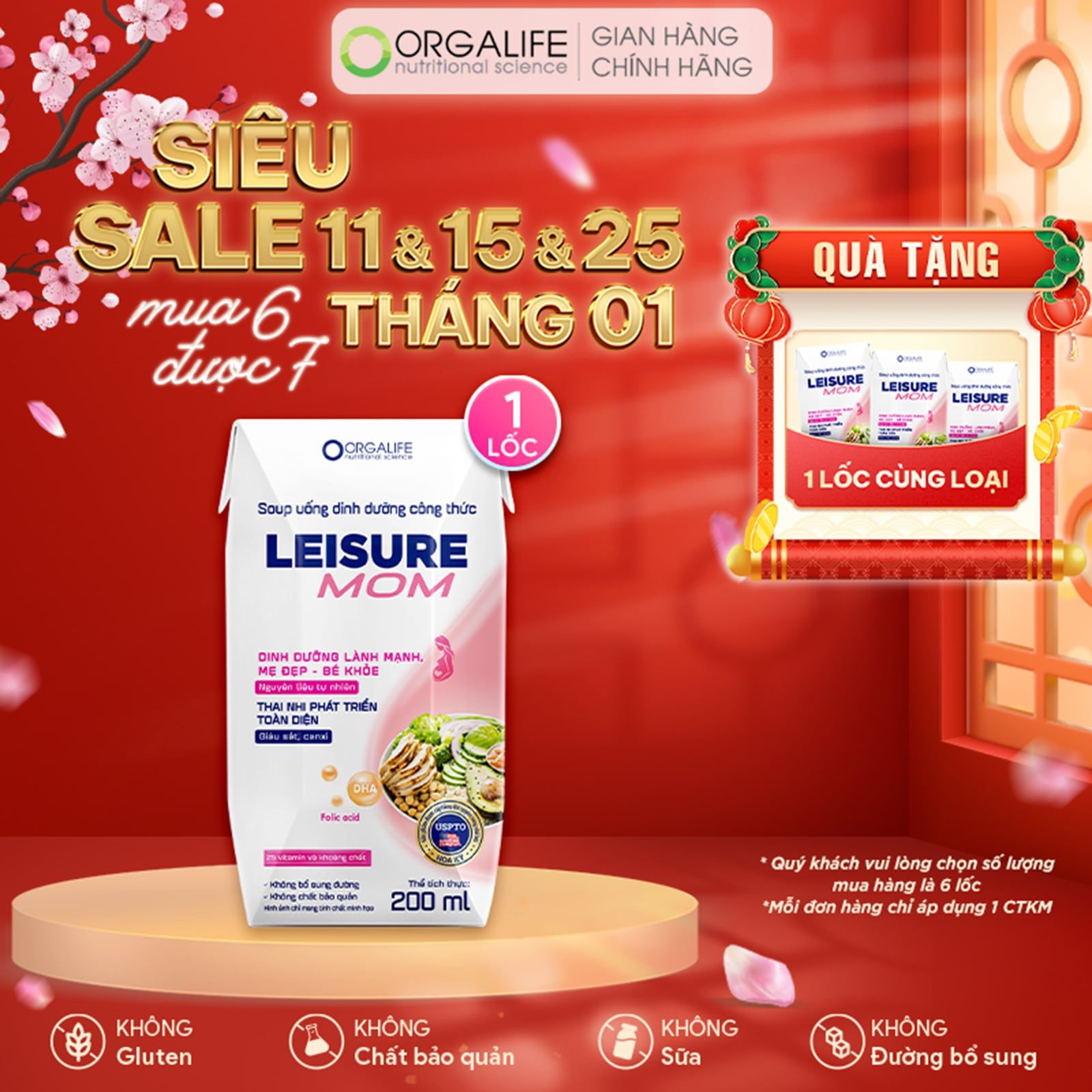  LEISURE MOM - Soup Uống Dinh Dưỡng Cho Mẹ Bầu Hạn Chế Đái Tháo Đường Thai Kỳ - Lốc 3 Hộp (200ml/Hộp) 