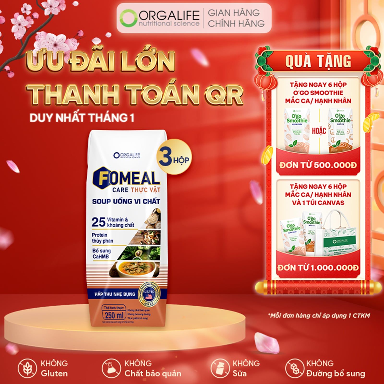 FOMEAL CARE THỰC VẬT - Soup Uống Dinh Dưỡng Cho Người Ăn Chay Đủ Chất - Lốc 3 Hộp (250ml/Hộp) 