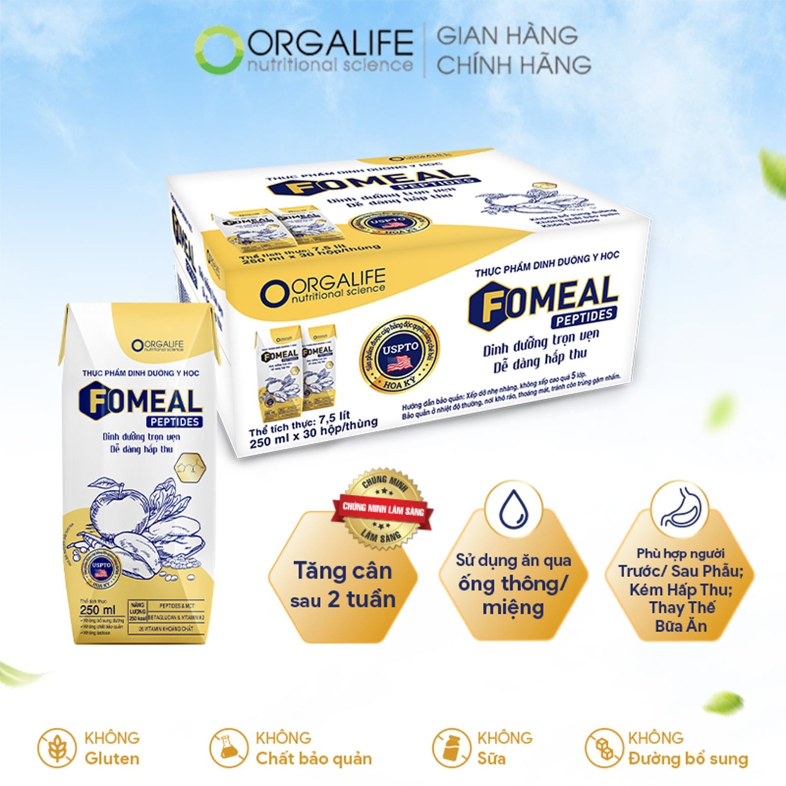  Thực phẩm dinh dưỡng y học FOMEAL PEPTIDES - Thùng 30 Hộp (250ml/Hộp) 