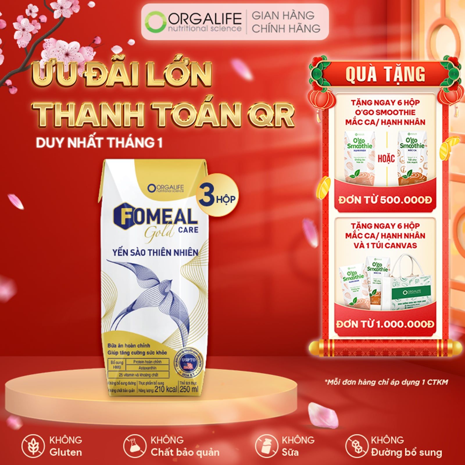  FOMEAL CARE GOLD YẾN SÀO THIÊN NHIÊN - Soup Uống Vi Chất Hạn Chế Mất Cơ, Tăng Đề Kháng - Lốc 3 Hộp (250ml/Hộp) 