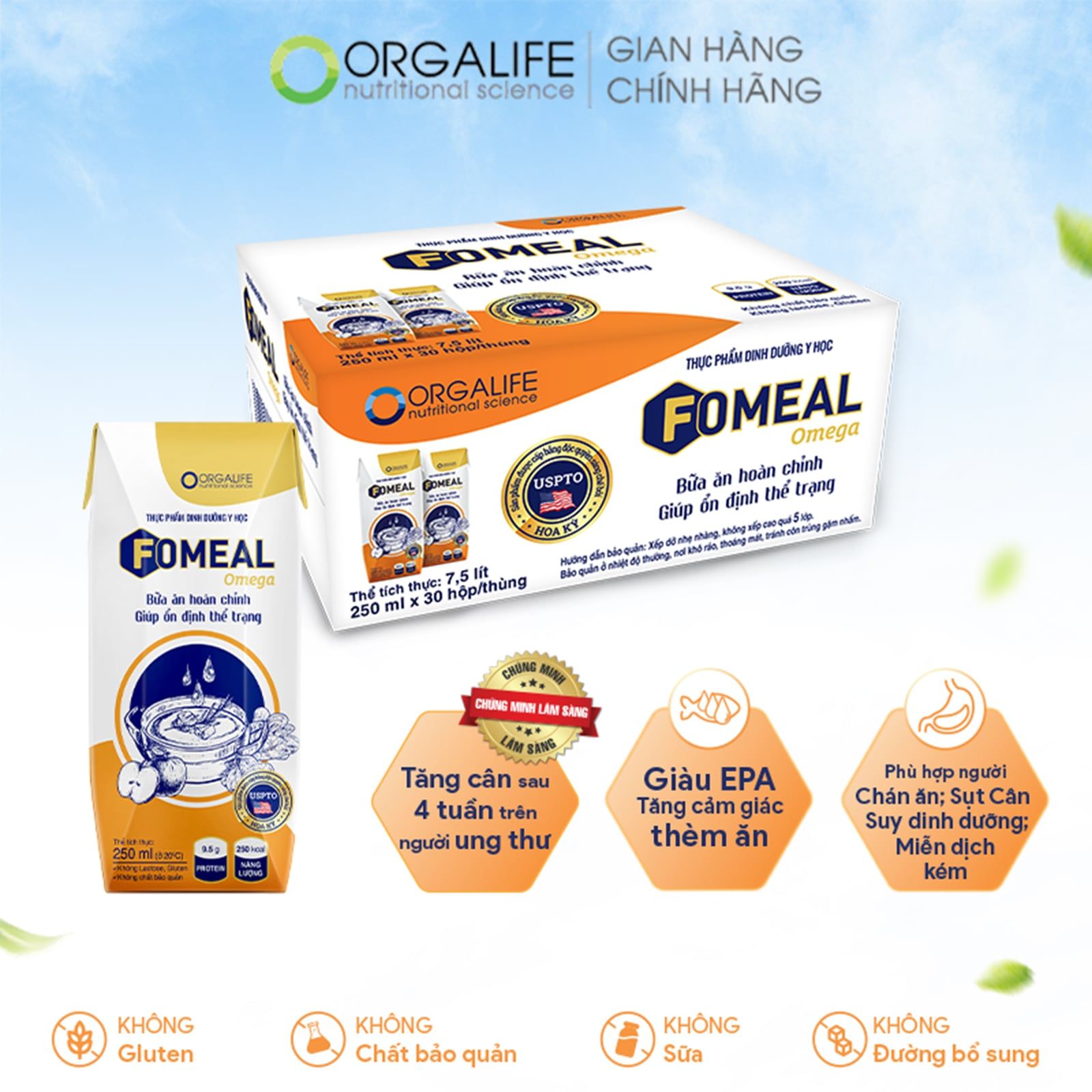 Thực phẩm dinh dưỡng y học FOMEAL OMEGA - Thùng 30 Hộp (250ml/Hộp) 
