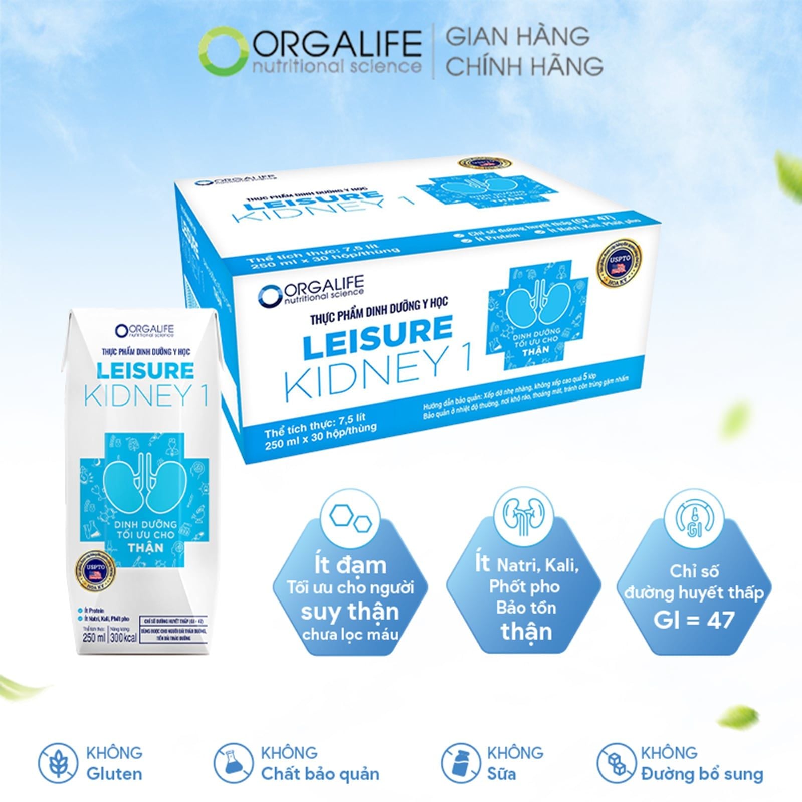  Thực phẩm dinh dưỡng y học LEISURE KIDNEY 1 - Thùng 30 Hộp (250ml/Hộp) 