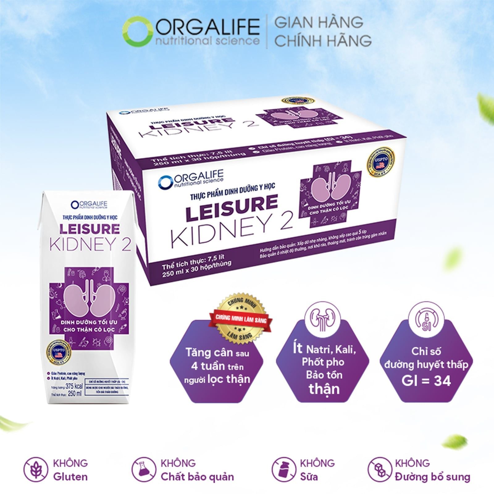  Thực phẩm dinh dưỡng y học LEISURE KIDNEY 2 - Thùng 30 Hộp (250ml/Hộp) 