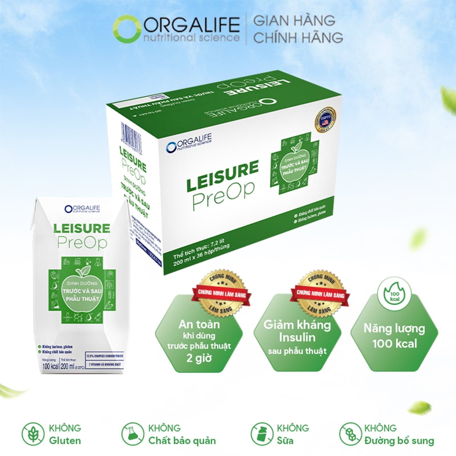  Thực phẩm dinh dưỡng y học LEISURE PREOP - Thùng 36 Hộp (200ml/Hộp) 