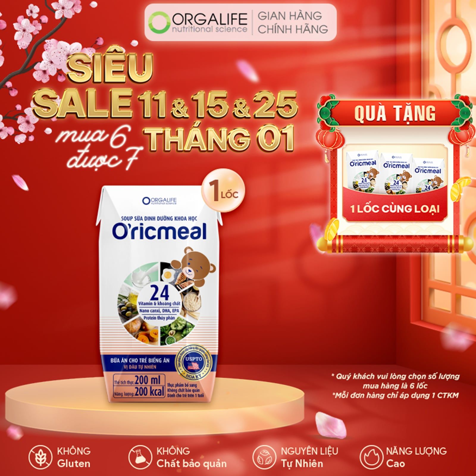  O'RICMEAL - Soup Sữa Dinh Dưỡng Cho Trẻ Biếng Ăn, Hỗ Trợ Tăng Cân, Tăng Đề Kháng, Phát Triển Trí Não - Lốc 3 Hộp (200ml/Hộp) 