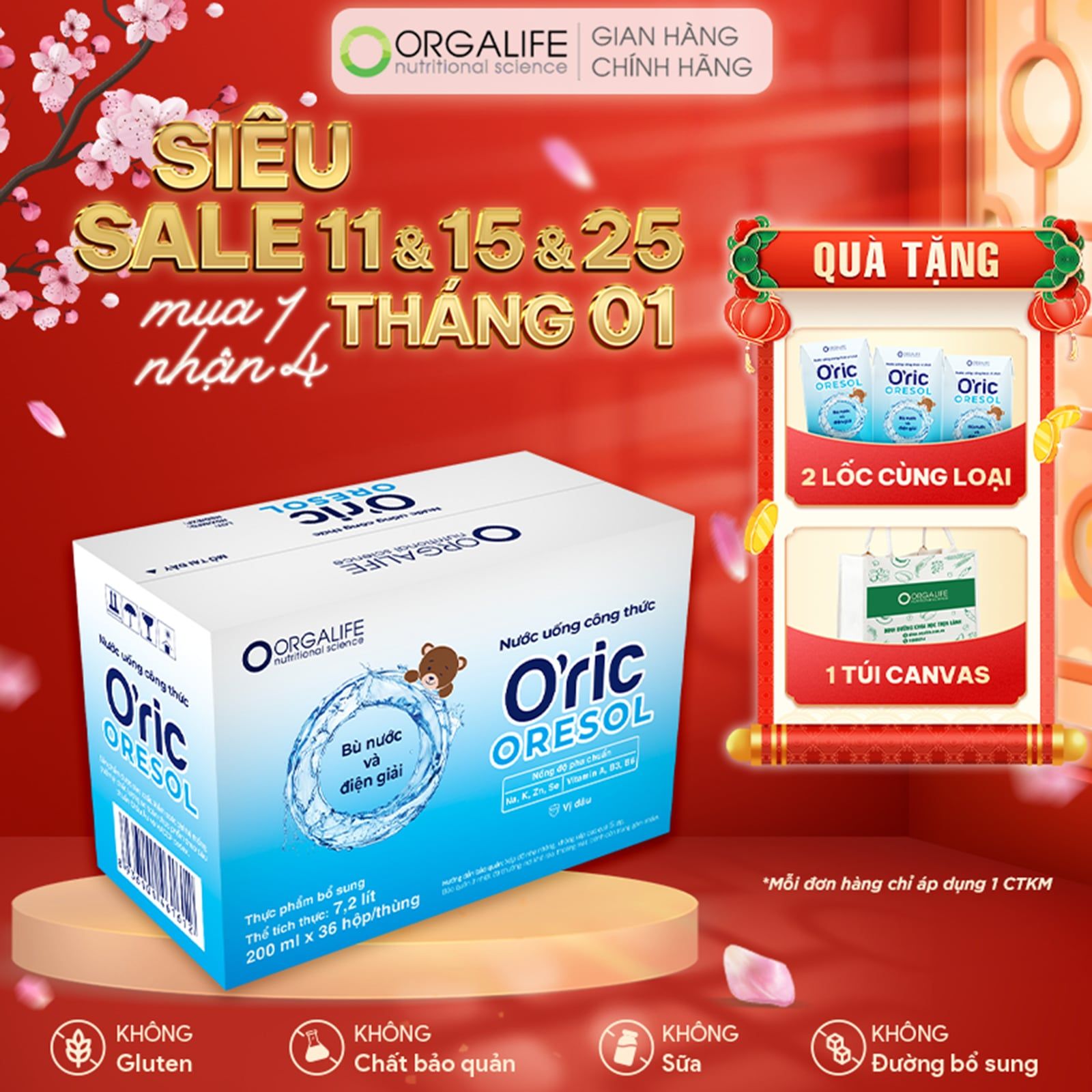  O'RIC ORESOL - Nước Uống Bù Nước Và Điện Giải - Thùng 36 Hộp (200ml/Hộp) 