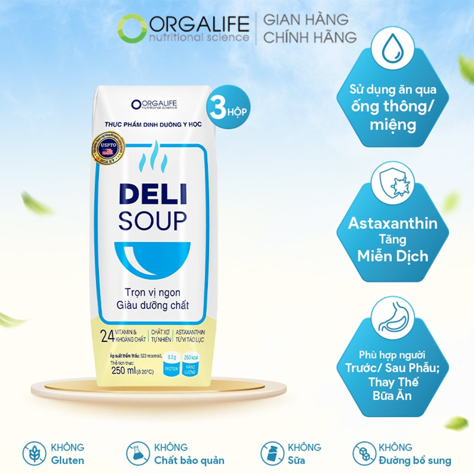  Thực phẩm dinh dưỡng y học DELISOUP - Lốc 3 Hộp (250ml/Hộp) 