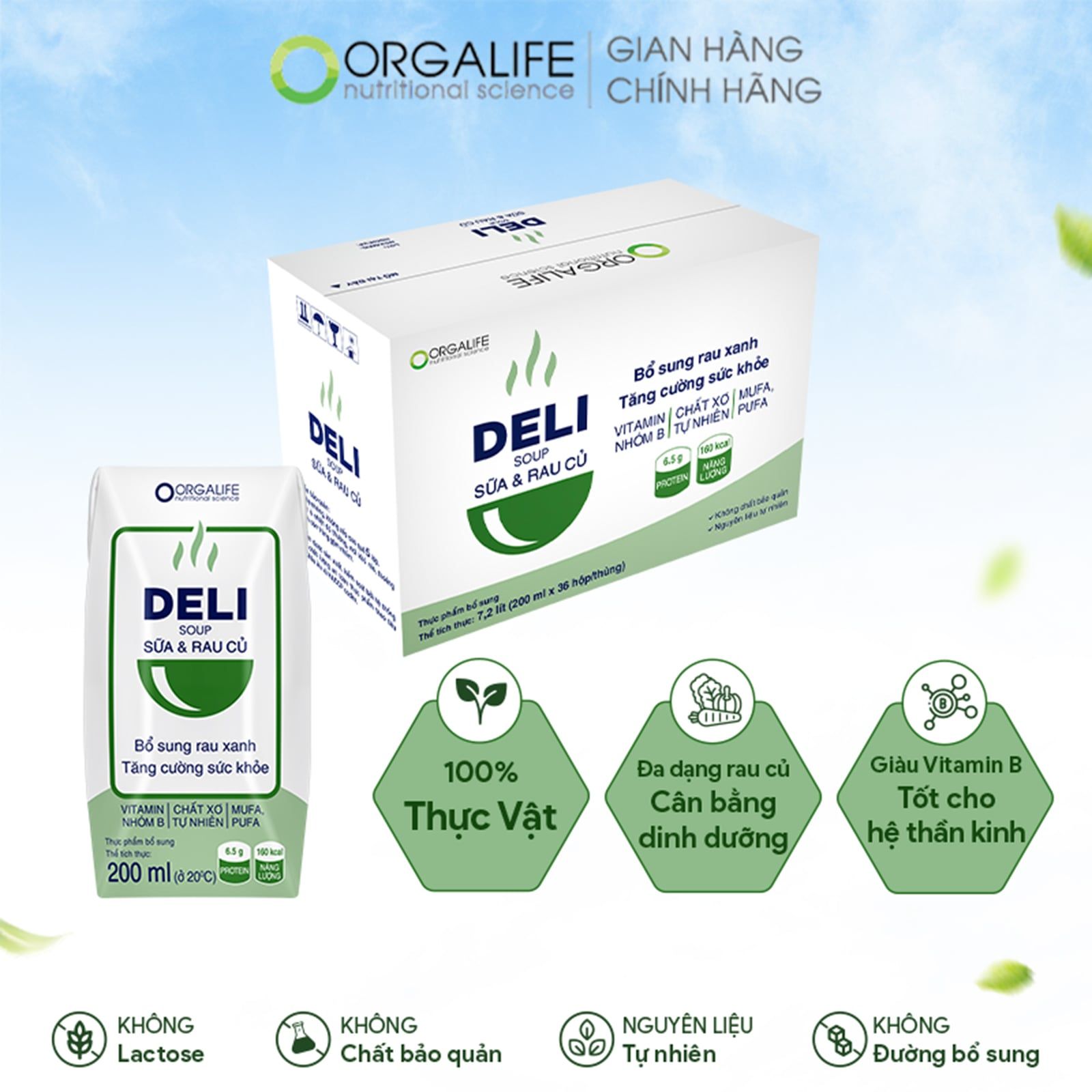  DELISOUP SỮA & RAU CỦ - Bữa Phụ Bổ Sung Rau Xanh - Thùng 36 Hộp (200ml/Hộp) 