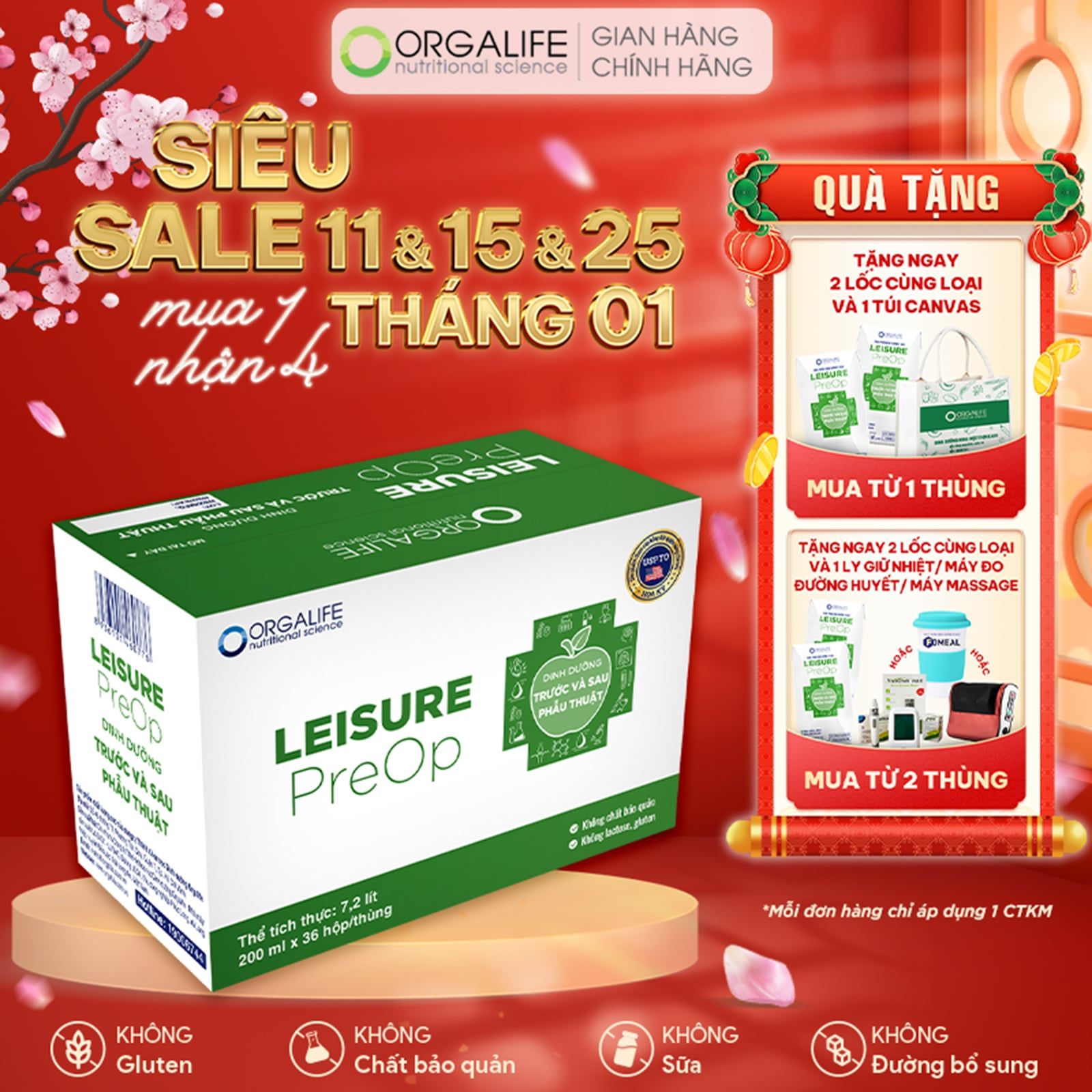  Thực phẩm dinh dưỡng y học LEISURE PREOP - Thùng 36 Hộp (200ml/Hộp) 