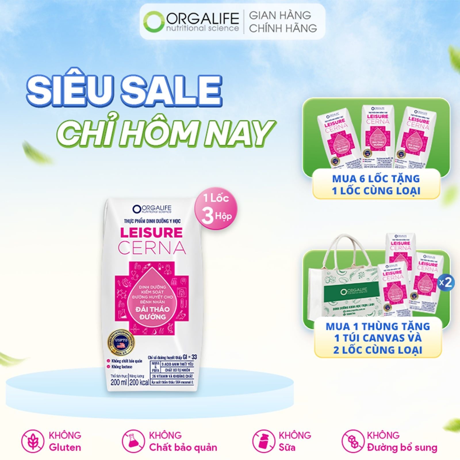  Thực phẩm dinh dưỡng y học LEISURE CERNA - Lốc 3 Hộp (200ml/Hộp) 