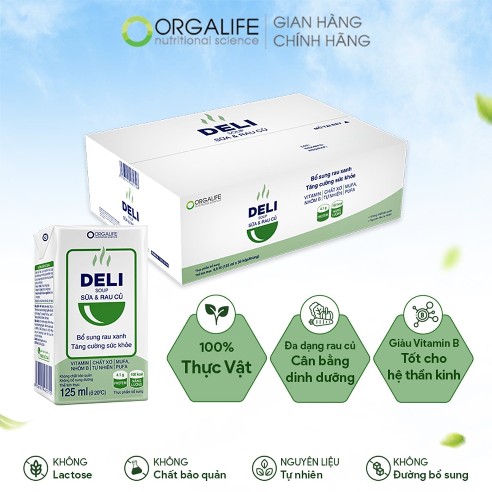  DELISOUP SỮA & RAU CỦ - Bữa Phụ Bổ Sung Rau Xanh - Thùng 36 Hộp (125ml/Hộp) 