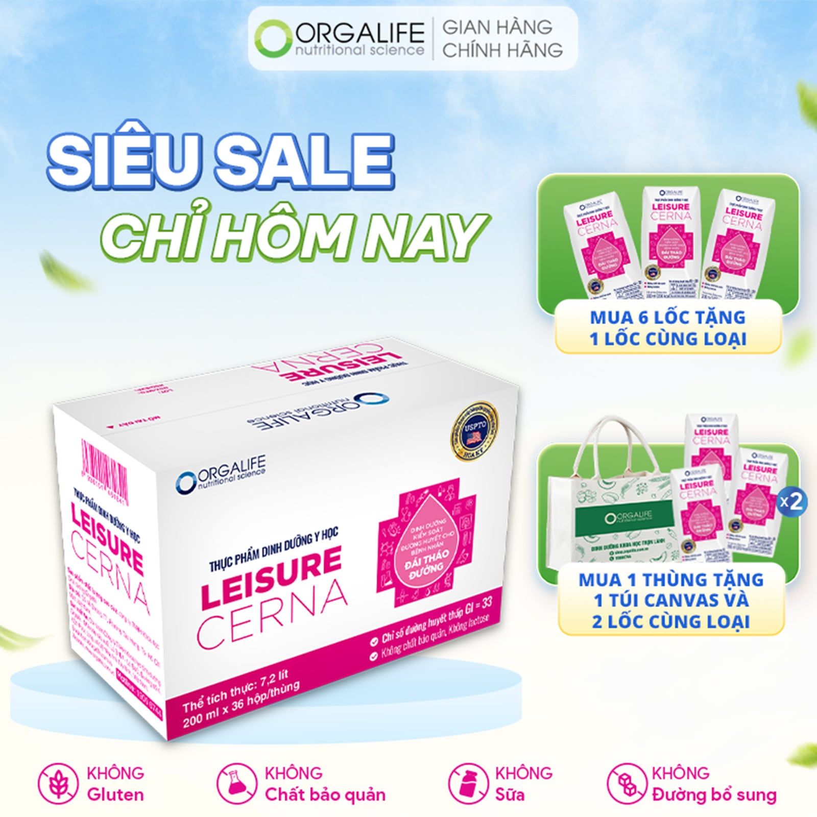  Thực phẩm dinh dưỡng y học LEISURE CERNA - Thùng 36 Hộp (200ml/Hộp) 
