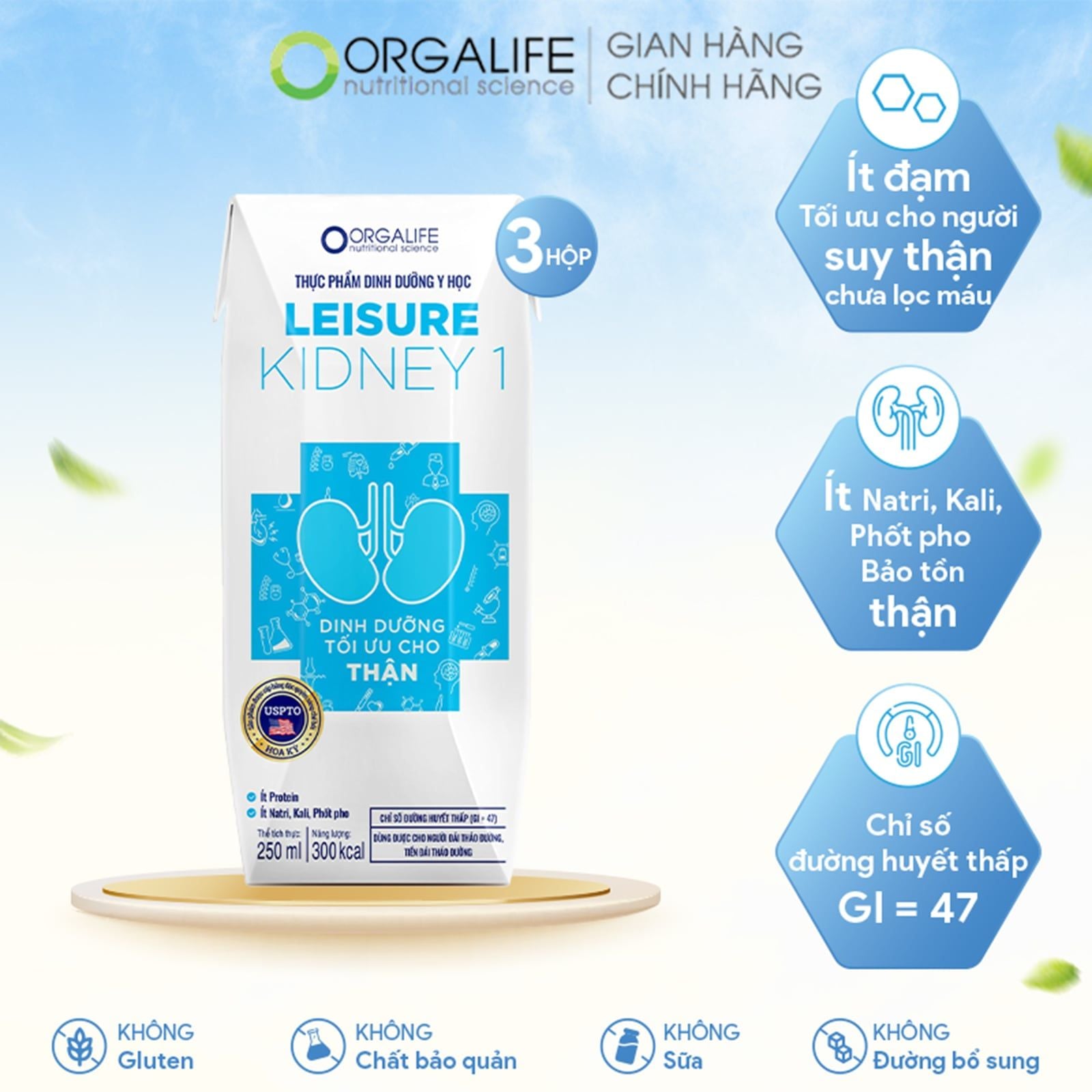  Thực phẩm dinh dưỡng y học LEISURE KIDNEY 1 - Lốc 3 Hộp (250ml/Hộp) 