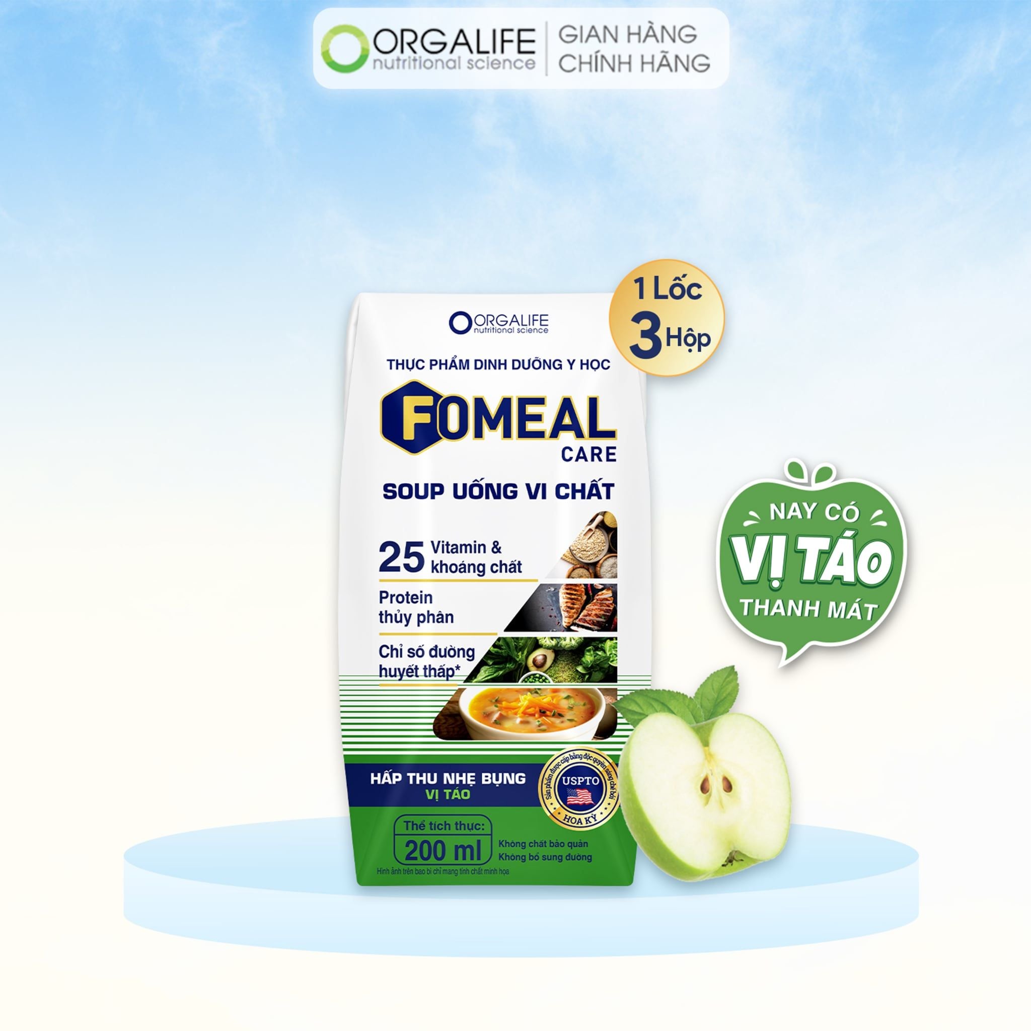  [Quà Tặng] Thực phẩm dinh dưỡng y học FOMEAL CARE (VỊ TÁO) - Lốc 3 Hộp (200ml/Hộp) 